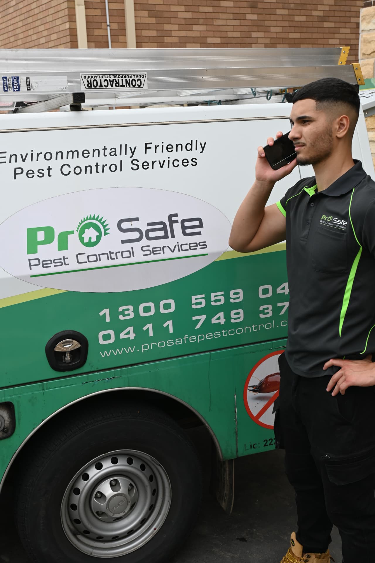 ProSafe technician in front of the ProSafe service van